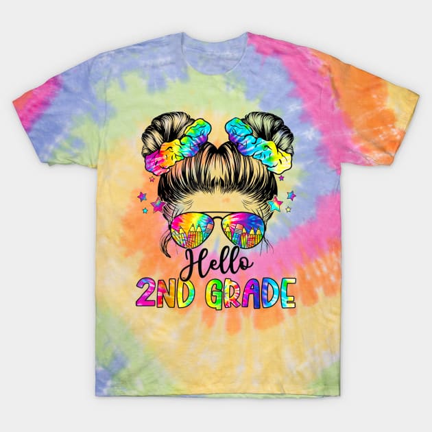 Hello 2nd Grade Back To School Messy Hair Bun Girl Tie Dye T-Shirt by carlasm.Photographer